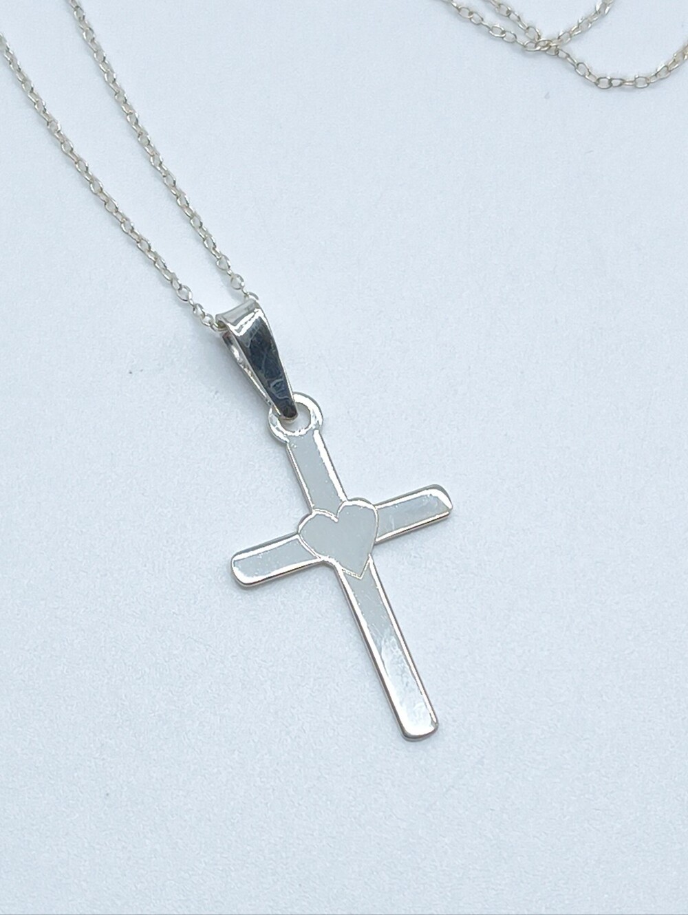 Sterling Silver Heart Cross Pendant Necklace